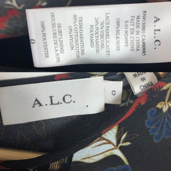 A.L.C. Cynthia Silk Floral Long Sleeve Mini Dress Lace Cut Out Detail 0 - Picture 8 of 8